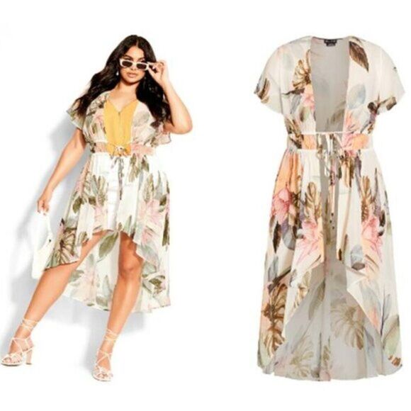 City Chic Floral Barbados Lightweight Hi-lo Jacket Size 12 - Picture 2 of 6